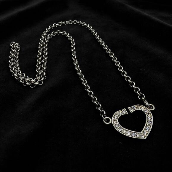 Other Jewelry - Crystal Open Heart Necklace 11" Silver Rolo Chain Y2K Rhinestone Heart Choker